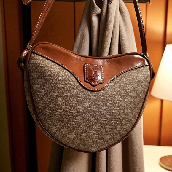Celine Brown Beige Monogram Macadam Heart-Shaped Shoulder Bag - Picture 1 of 16